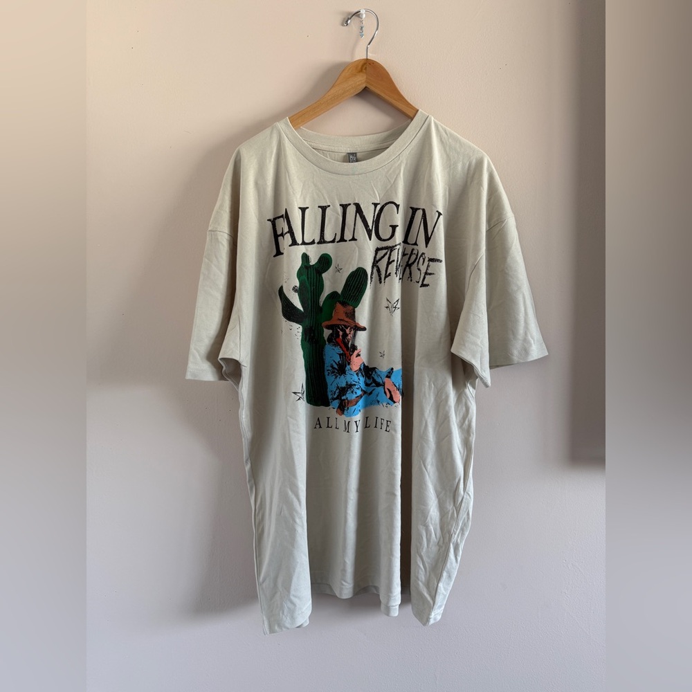 Falling In Reverse Cowboy Graphic Tee | Beige Band T-Shirt | Like New